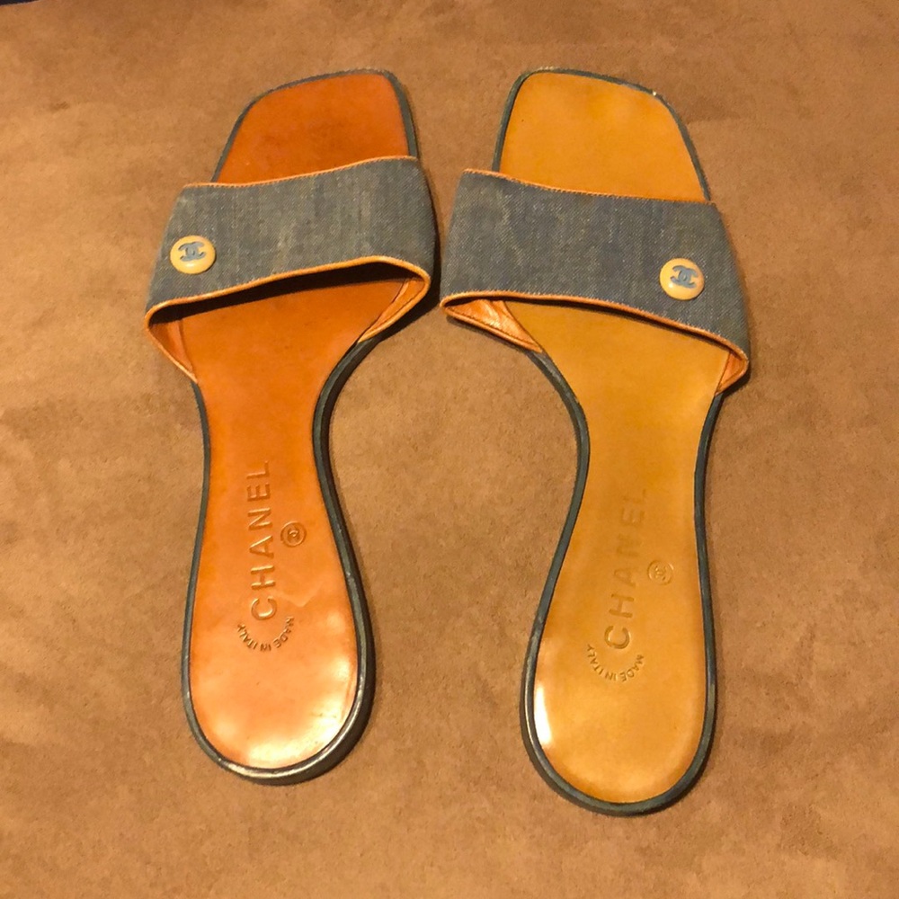 Chanel blue jean slides